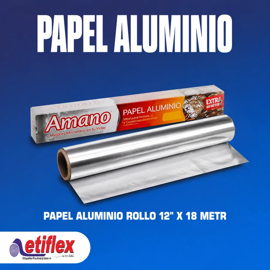 Papel Aluminio Rollo 12” x 18 metros- caja X 24 unidades