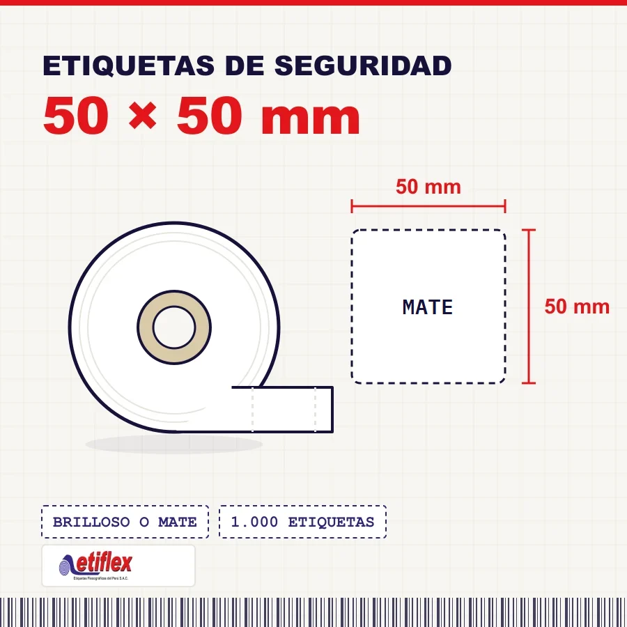 ROLLO DE MIL ETIQUETAS DE SEGURIDAD 5cm x 5cm (Mate)