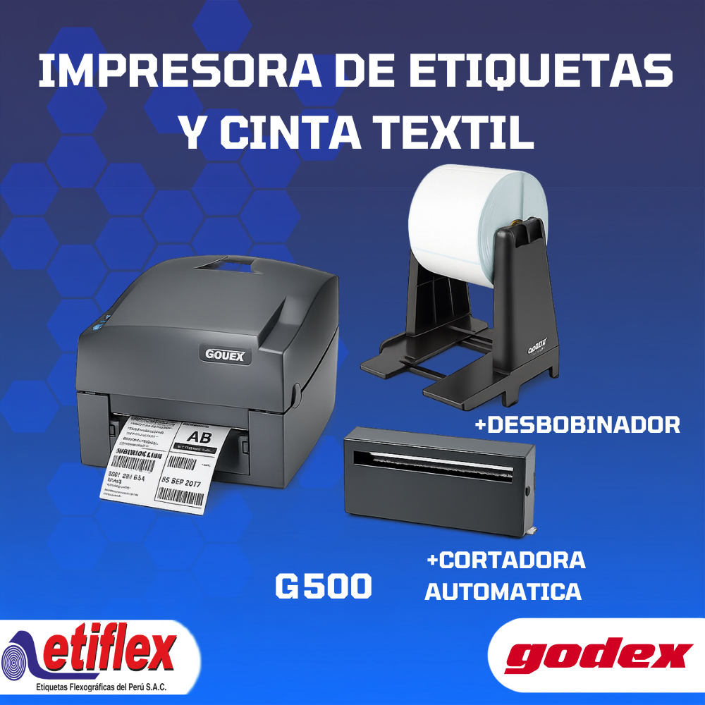 Pack Godex G500+ (Cortadora Automática + Desbobinador Externo)