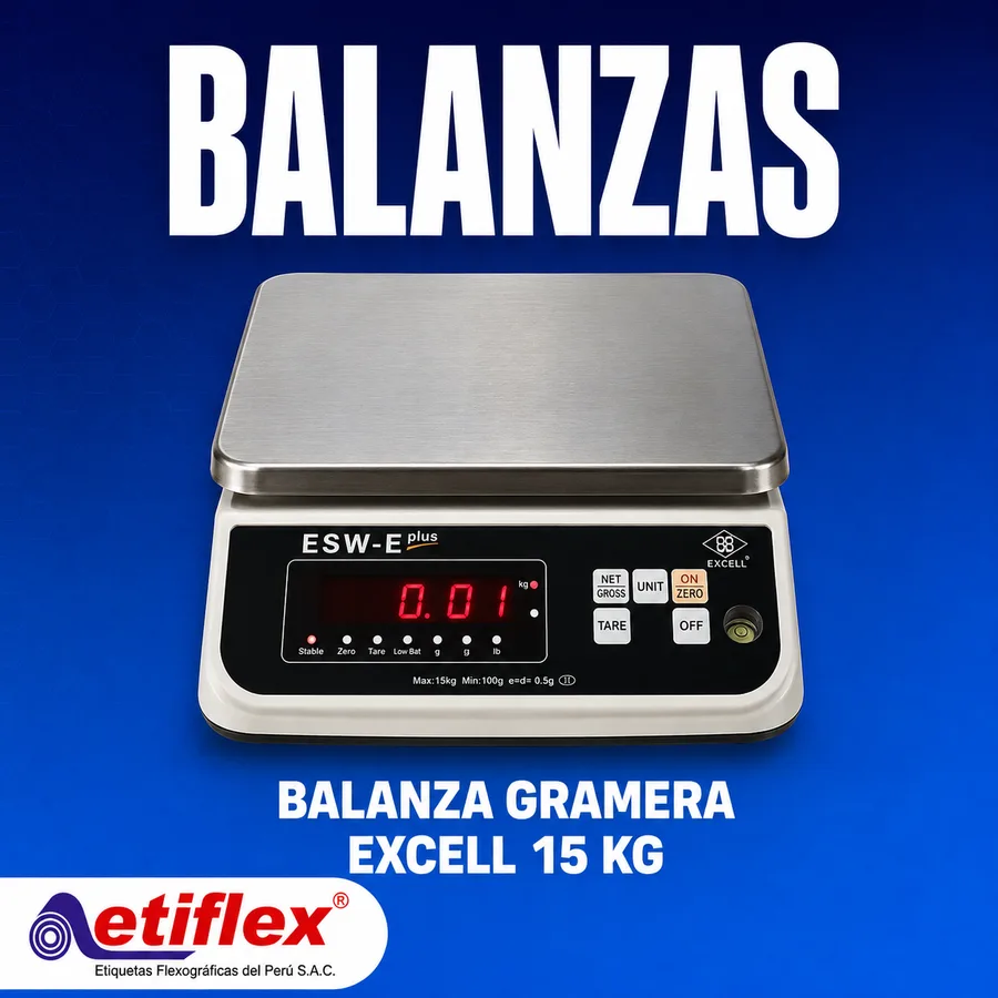 Balanza Gramera Excell 15 kg – Resistente al Agua, Precisión Profesional