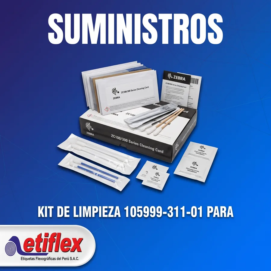 Kit De Limpieza 105999-311-01 Para Impresora De Carnets Zebra ZC100 Y ZC300 CINCO TARJETAS