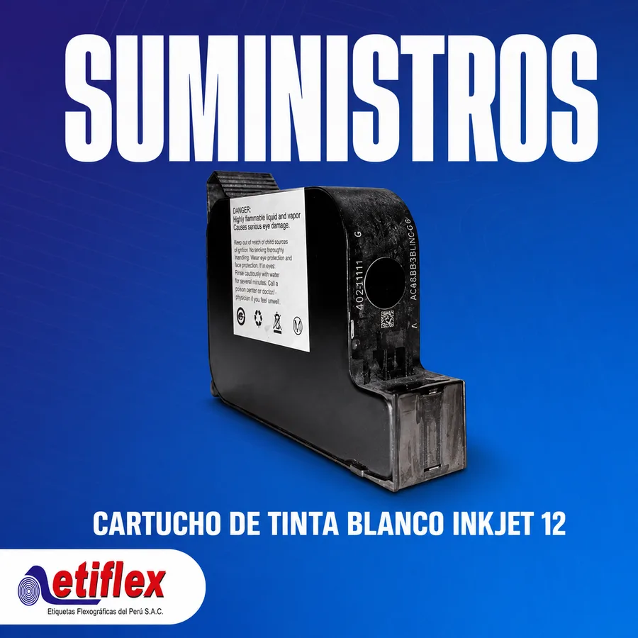 Cartucho de Tinta Blanco INKJET 12.7mm de Secado Rápido para Codificadora