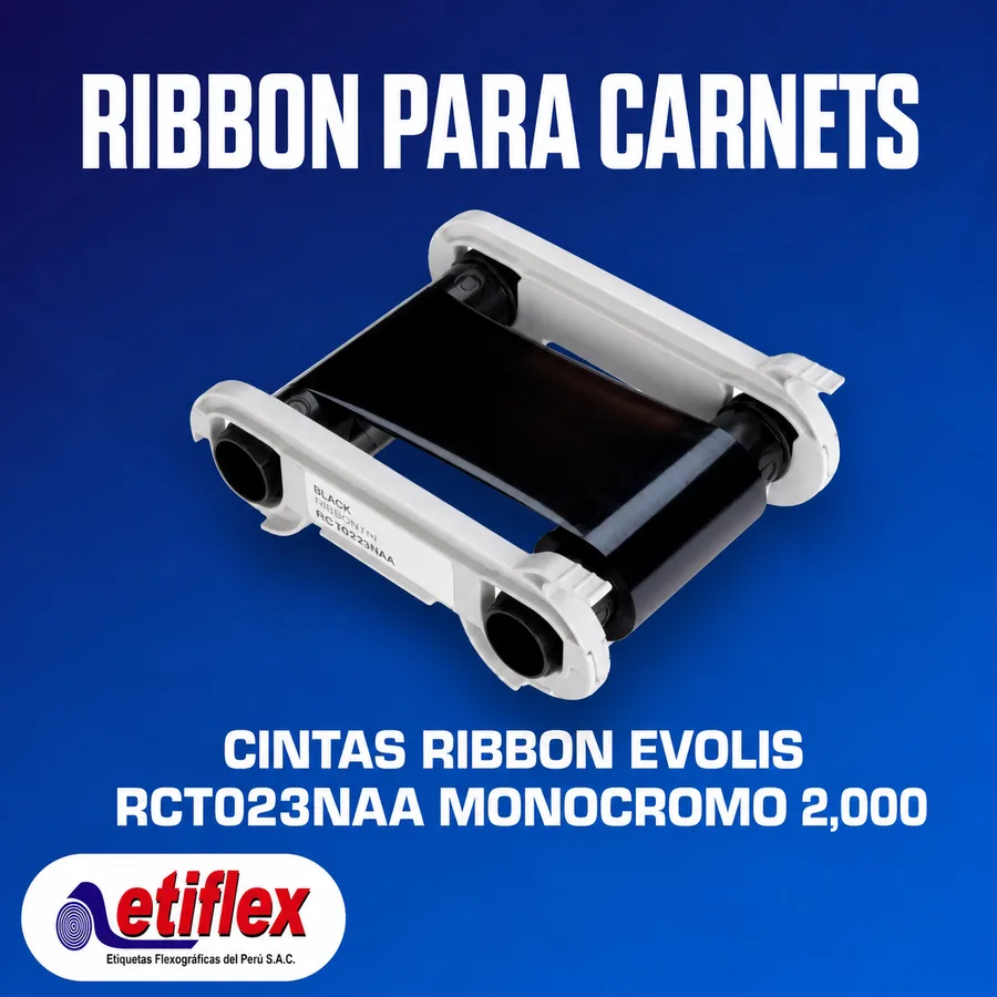 Cintas Ribbon Evolis RCT023NAA Monocromo 2,000 impresiones para Primacy y Zenius