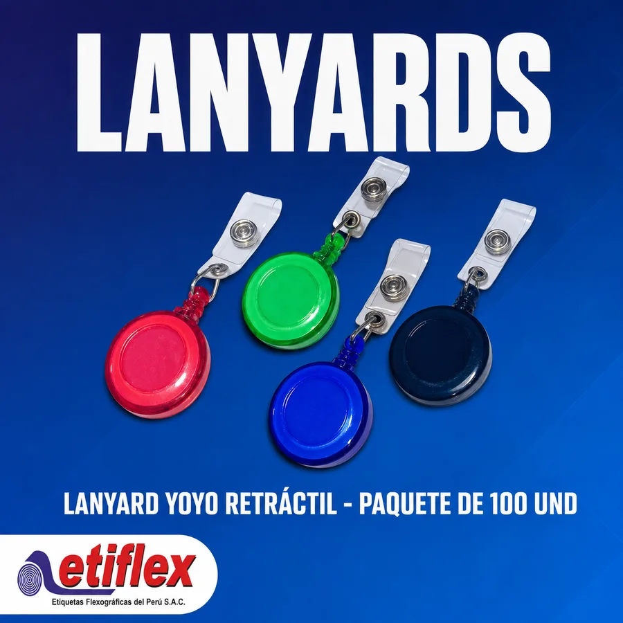 LANYARD YOYO RETRÁCTIL - PAQUETE DE 100 UND