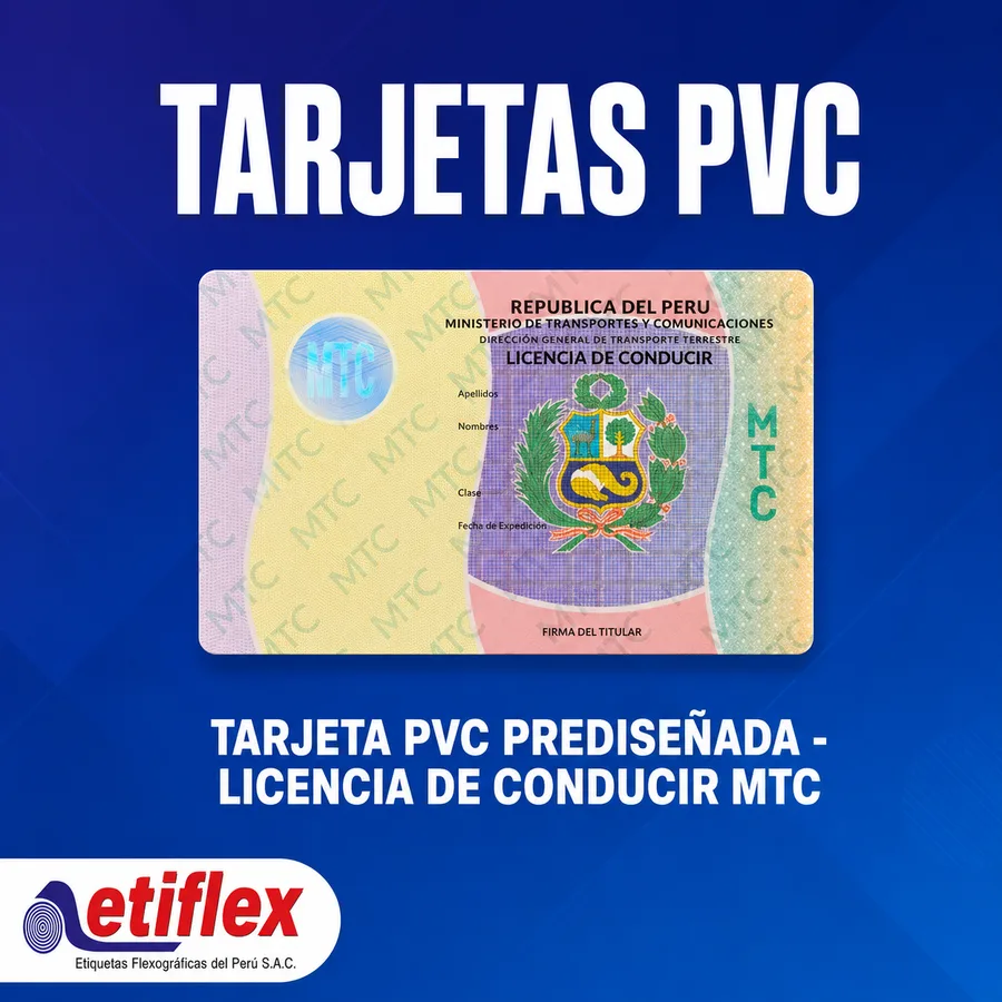 TARJETA PVC (POLICLORURO DE VINILO) PREDISEÑADA (LICENCIA DE CONDUCIR - MTC) x UND